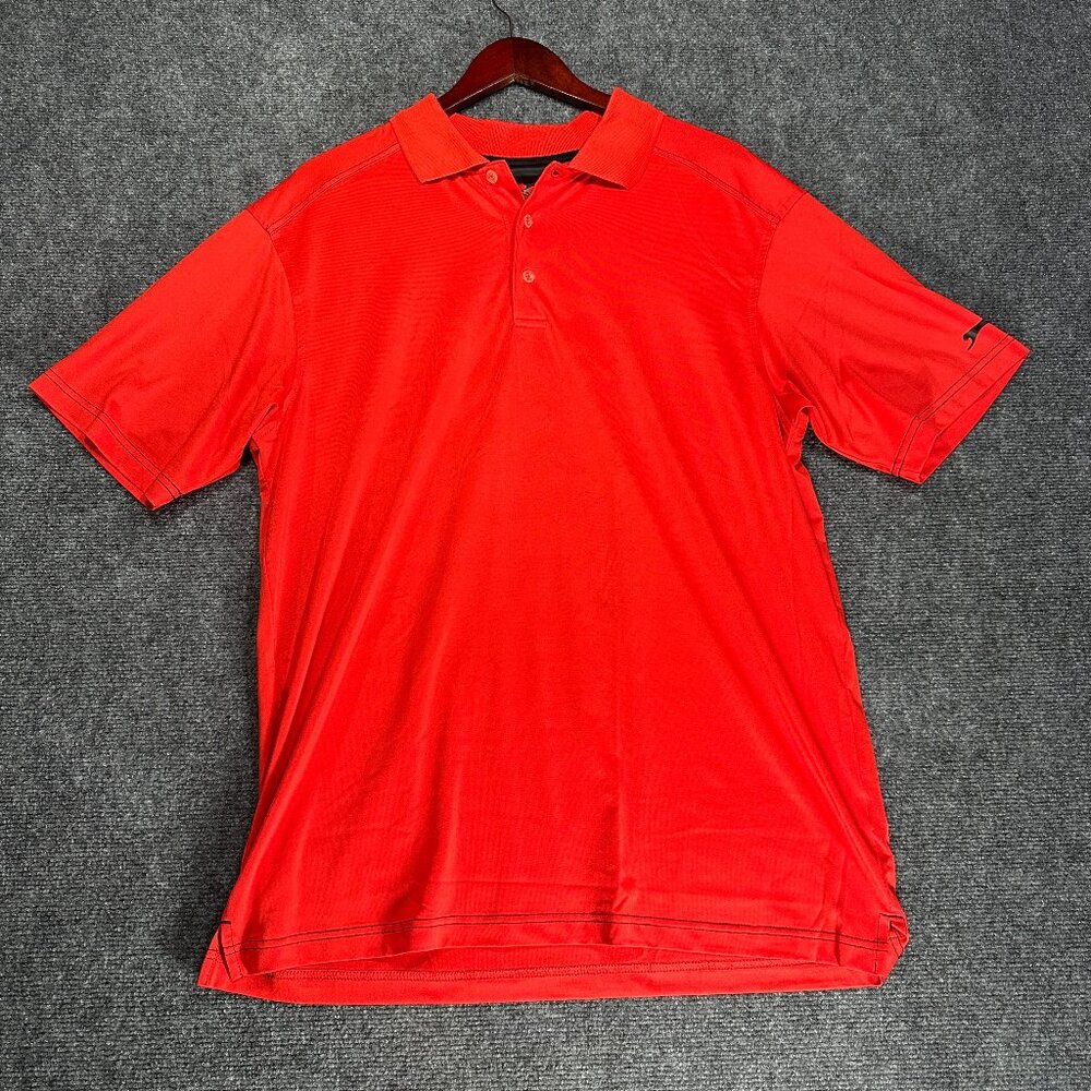 Slazenger Polo Shirt Mens Large Red Stretch Short Sleeve Split Hem Logo